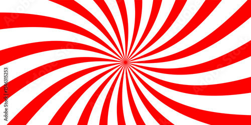 Vibrant red and white radial sunburst pattern with converging lines creating a bold optical and geometric visual effect.