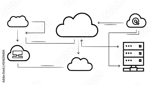 illustration focusing on a secure cloud environment, emphasizing data protection and cybersecurity within cloud computing frameworks