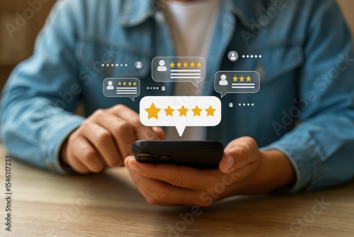 Customer review and rating on smartphone screen