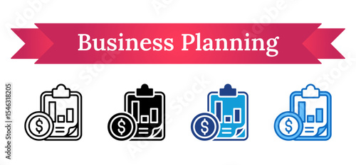 Business Planning - Multi Style Icon - Clipboard with financial chart and coin showing structured business forecasting