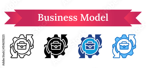 Business Model - Multi Style Icon - A briefcase inside gear with arrow loop, representing sustainable business operations