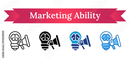 Marketing Ability - Multi Style Icon - Megaphone with brain and lightbulb, representing creative communication and marketing expertise