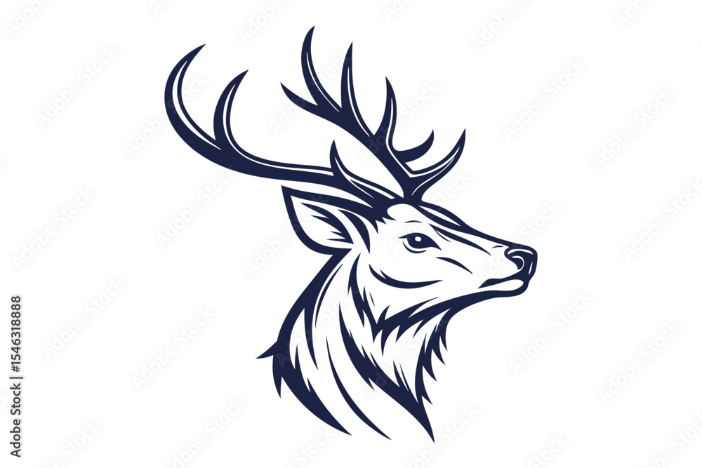 Elegant deer head displays its antlers in a art presentation seamlessly Elegant deer head displays its antlers in a art presentation seamlessly