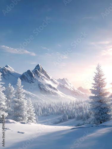Wallpaper Mural Winter snow mountain snowy pine forest natural scenery illustration Torontodigital.ca