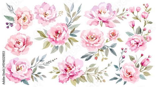 Set of spring flowers, set of flowers, Colorful spring flowers, Set of watercolor flowers, Clipart watercolor flowers	