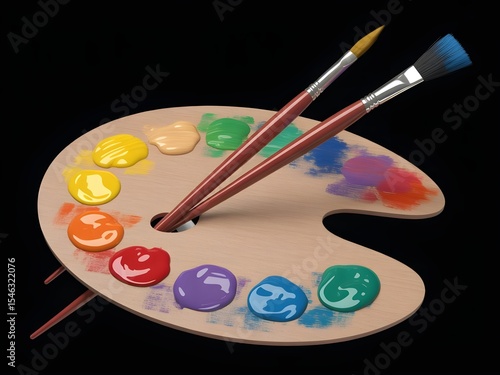 palette with brushes and paints