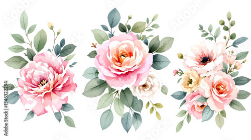 Set of spring flowers, set of flowers, Colorful spring flowers, Set of watercolor flowers, Clipart watercolor flowers	