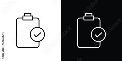 Clipboard check icon in black. flat graphic vector icon