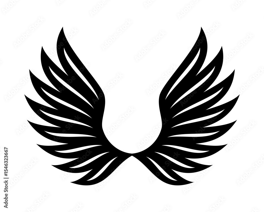 Fototapeta premium Stylized black angel wings graphic design element with a clean white background perfect for logos and emblems