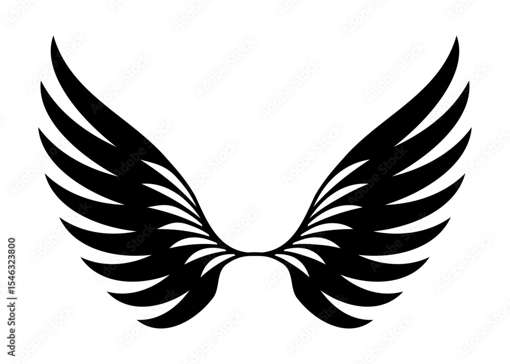 Fototapeta premium Abstract black stylized wings design element with a white background isolated graphic illustration