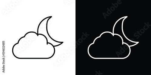 Cloud moon icon in black. flat graphic vector icon