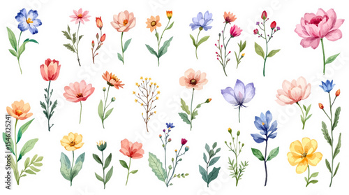 Wallpaper Mural Watercolor Set flowers background Torontodigital.ca
