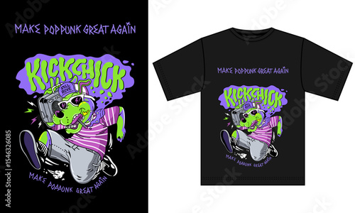 Pop Punk Revival Tee: A graphic rendering of a vintage-inspired design promoting a musical genre revival, showcasing a unique aesthetic and a bold statement.