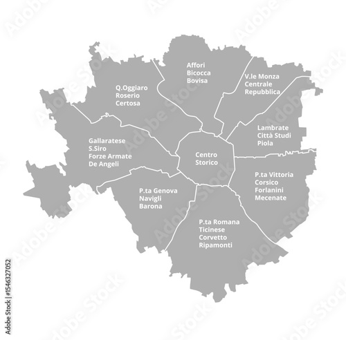 Vector map of the city of Milan with districts
