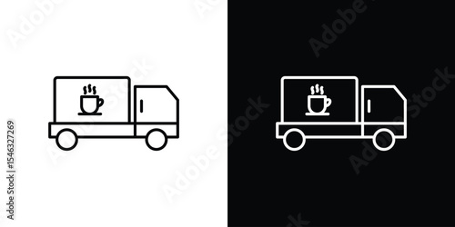 Coffee truck icon in black. flat graphic vector icon