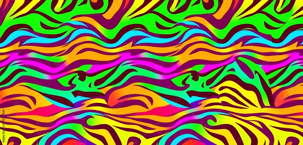 Obraz premium Vibrant, colorful zebra stripes forming a seamless, repeating animal print textile design, colorful animal print, illustration