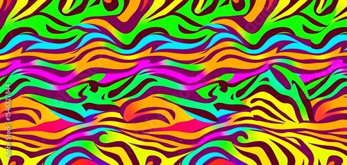 Vibrant, colorful zebra stripes forming a seamless, repeating animal print textile design,  colorful animal print,  illustration