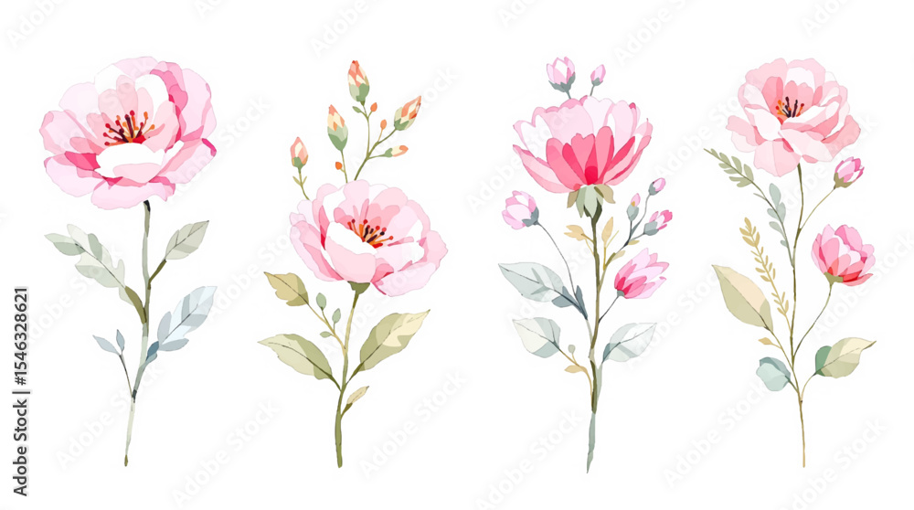 Fototapeta premium set of pink flowers