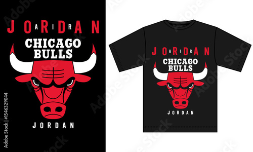Chicago Bulls Emblem: A bold illustration showcases the iconic Chicago Bulls logo, featuring the team's fierce bull and the city's name, ideal for sports-themed designs.