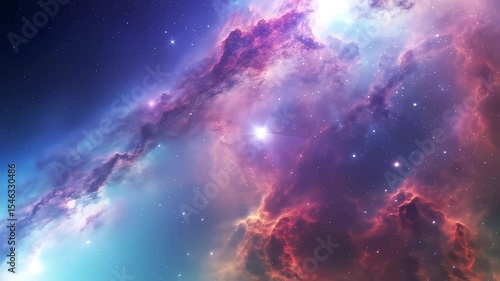 Swirling nebula with bright energy pulses in deep space