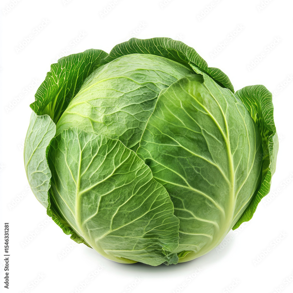 Obraz premium Green fresh cabbage with leaves isolated on white background