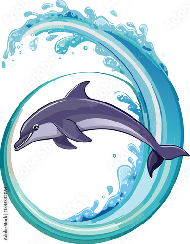 Vector Illustration of Dolphin Leaping Through Ocean Wave Ring