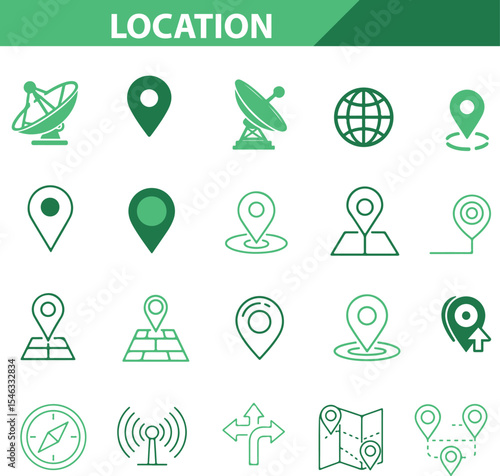 Outline icons related to location vector flat icon