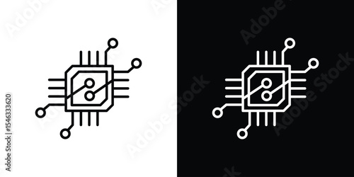 Computer microprocessor icon in black. flat graphic vector icon