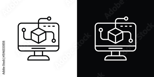 Computer simulation icon in black. flat graphic vector icon