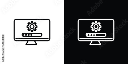 Computer system update icon in black. flat graphic vector icon