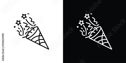 Confetti popper icon in black. flat graphic vector icon