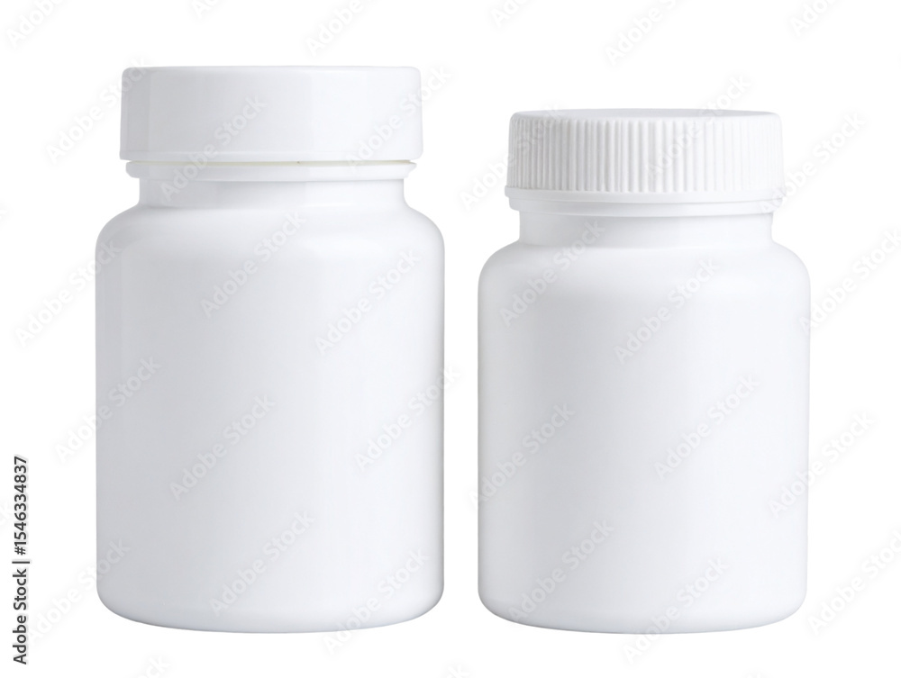 White Plastic Pharmaceutical Bottle and Jar, Transparent Background White Plastic Pharmaceutical Bottle and Jar, Transparent Background