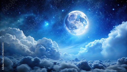 Moonlit clouds in the vast night sky