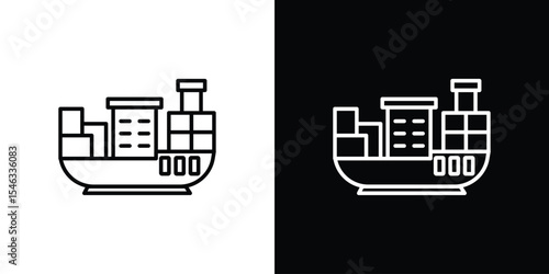 Container ship icon in black. flat graphic vector icon