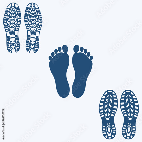 Set of human foot print, shoe print icon vector illustration. Human foot and shoe print icons . Vector for websites, mobile interfaces, presentations, banner, visual branding etc. 