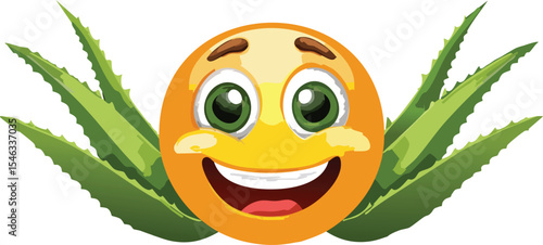 Sunburned Emoji Face Cooling Down with Aloe Vera Gel