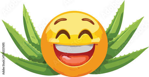 Sunburned Emoji Face Cooling Down with Aloe Vera Gel