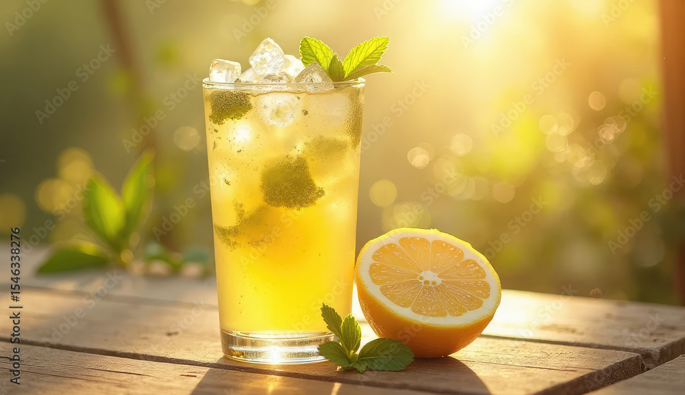 Fototapeta premium Refreshing Summer Iced Tea with Lemon and Mint