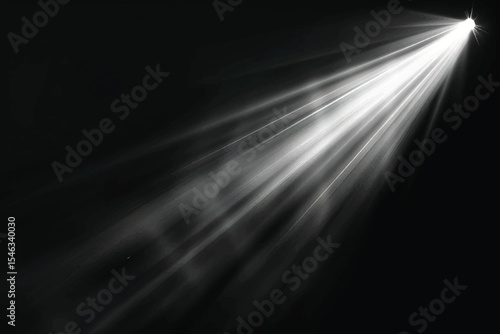 White sunlight from the side with dust effect on black background.