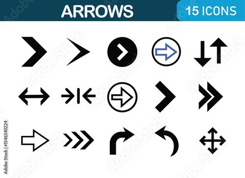 Different style Arrows vector icon set for web design or interface. Arrow Icon Set Collection – Navigation and Interface Vector.