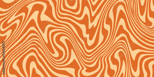 Retro caramel line background. Salted caramel liquid desert texture. Wavy swirl candy pattern for poster, cover, banner, pamphlet. Orange hippie wallpaper in