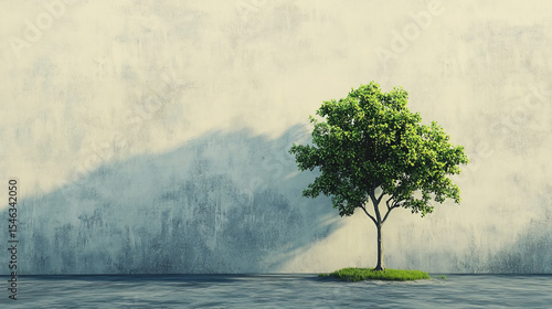Minimalist Art of a Small Tree Growing Under a Larger Tree’s Shade, Symbolizing Mentorship, Growth, Guidance, and Support in a Simple, Elegant Design