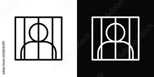 Criminal behind bars icon in black. flat graphic vector icon
