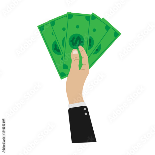 vector illustration of a hand holding a lot of dollar bills