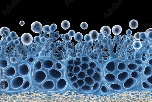 HBOT. Hyperbaric Oxygen Therapy. Oxygen. Oxygen bubble entering skin cross-section view