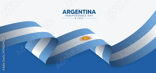 Argentina flag ribbon independence day July 9 vector poster