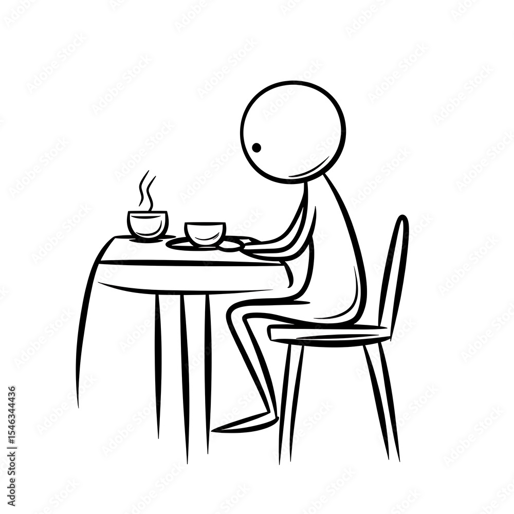 Fototapeta premium Simple Line Drawing of a Person Enjoying Coffee at a Cafe