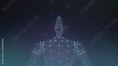Digital Art Wireframe Human Figure in Cosmic Space