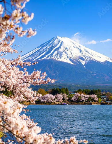mount fuji and cherry blossoms