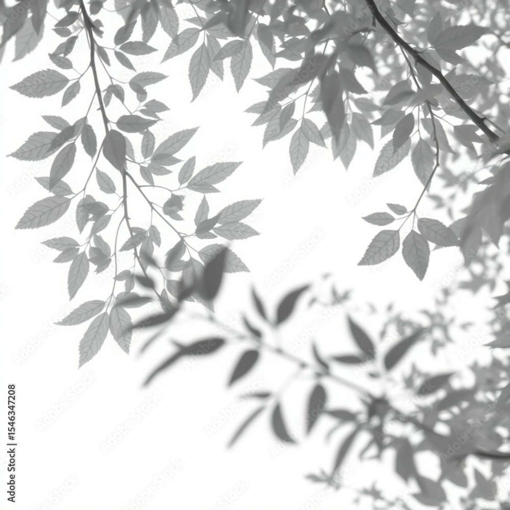 Obraz premium shadow overlay effect. Gray shadow of leaves isolated on white background. Plant foliage leaf shadow light effect. Mockup Blurred tree branch shadow. Ideal for summer spring design elements PNG